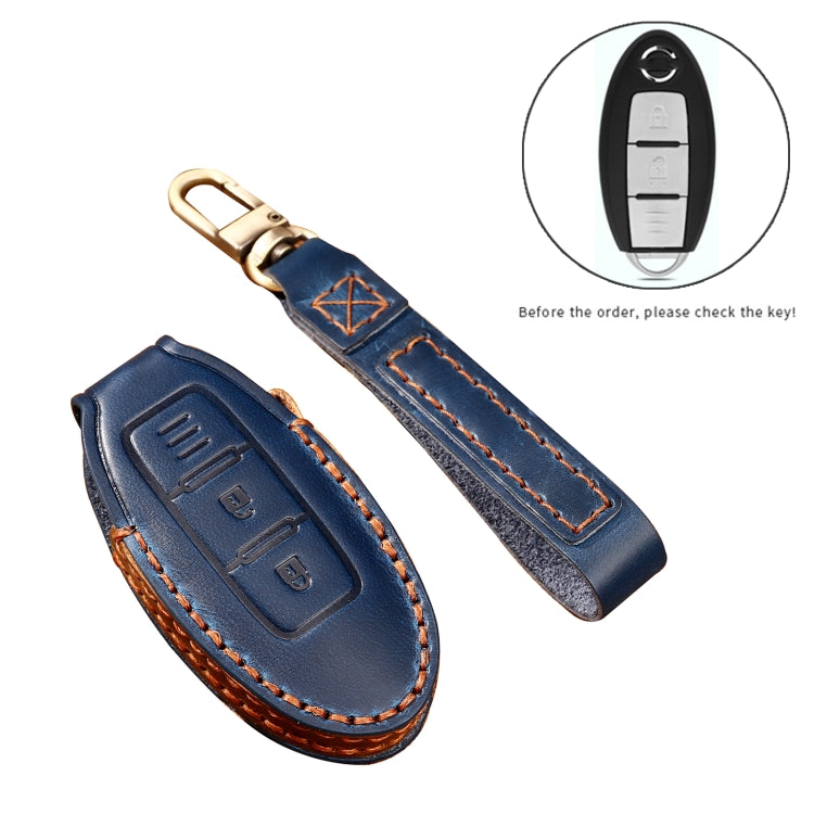 Hallmo Car Cowhide Leather Key Protective Cover Key Case for Nissan Sylphy 2-button(Black) - Car Key Cases by Hallmo | Online Shopping UK | buy2fix