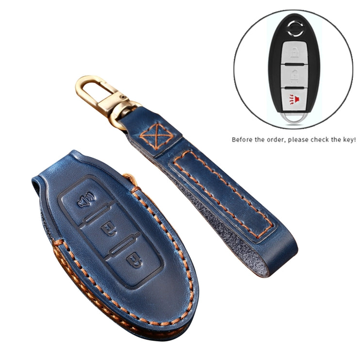 Hallmo Car Cowhide Leather Key Protective Cover Key Case for Nissan Sylphy 3-button Horn(Brown) -  by Hallmo | Online Shopping UK | buy2fix