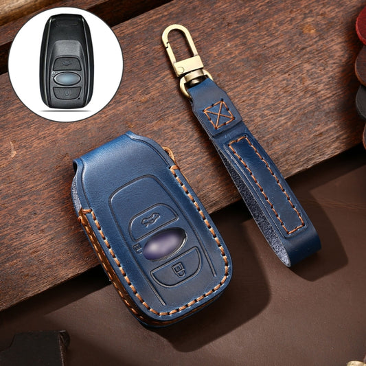 Hallmo Car Cowhide Leather Key Protective Cover Key Case for Subaru Forester(Blue) - Car Key Cases by Hallmo | Online Shopping UK | buy2fix