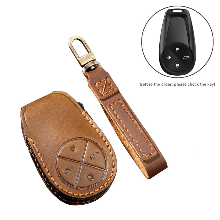 Hallmo Car Cowhide Leather Key Protective Cover Key Case for NIO ES6 / ES8(Brown) - Car Key Cases by Hallmo | Online Shopping UK | buy2fix