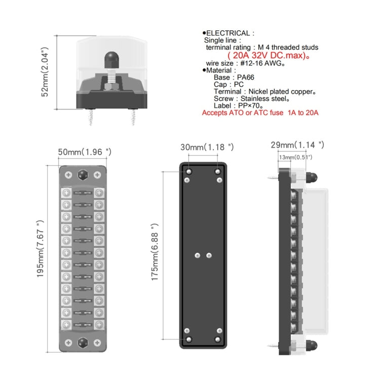 CS-979A2 FB1904 1 In 1 Out 12 Ways No Distinction Positive Negative Fuse Box without Fuse for Auto Car Truck Boat - In Car by buy2fix | Online Shopping UK | buy2fix