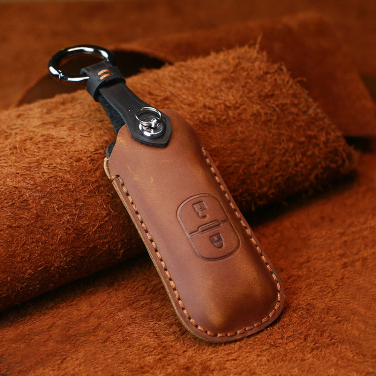 For Mazda Old Style Car Cowhide Leather Key Protective Cover Key Case, Two Keys Version (Brown) - In Car by buy2fix | Online Shopping UK | buy2fix
