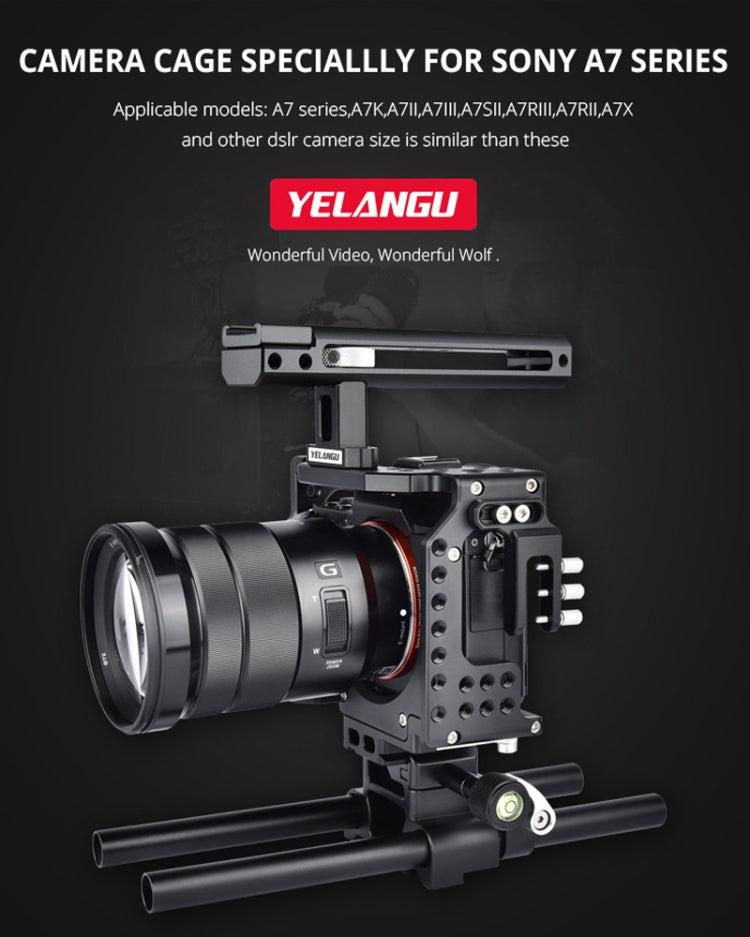 YELANGU CA7 YLG0908A Handle Video Camera Cage Stabilizer for Sony A7K / A72 / A73 / A7S2 / A7R3 / A7R2 / A7X(Black) - Camera Cage by YELANGU | Online Shopping UK | buy2fix