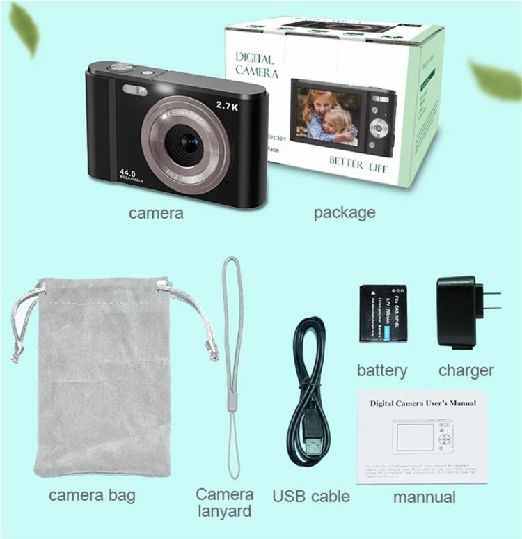 DC302 2.88 inch 44MP 16X Zoom 2.7K Full HD Digital Camera Children Card Camera, US Plug(Black) - Consumer Electronics by buy2fix | Online Shopping UK | buy2fix