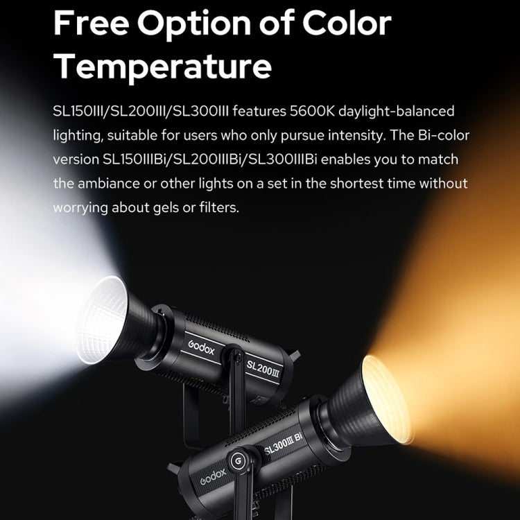 Godox SL200IIIBi 215W Bi-Color 2800K-6500K LED Video Light(EU Plug) - Shoe Mount Flashes by Godox | Online Shopping UK | buy2fix