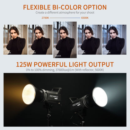 FEELWORLD FL125B 125W Bi-color Point Source Video Light, Bluetooth APP Control(UK Plug) - Shoe Mount Flashes by FEELWORLD | Online Shopping UK | buy2fix