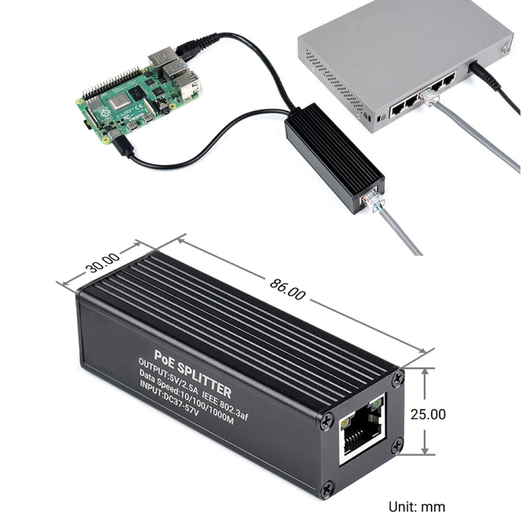 Waveshare Metal Case Gigabit PoE Splitter, 5V 2.5A Type-C Out - Modules Expansions Accessories by WAVESHARE | Online Shopping UK | buy2fix