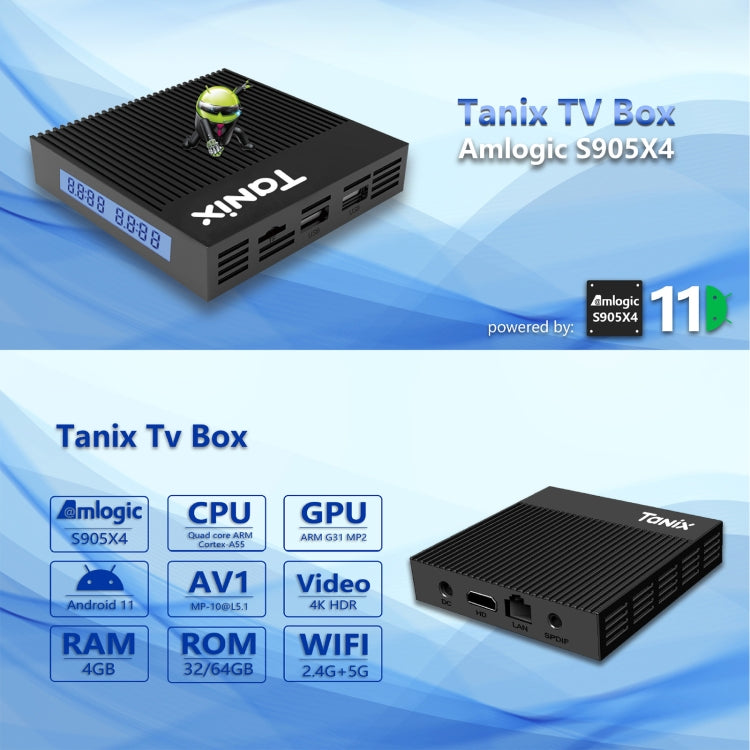 Tanix X4 Android 11 Smart TV Box, Amlogic S905X4 Quad Core, 4GB+32GB, Dual Wifi, BT(EU Plug) - Consumer Electronics by buy2fix | Online Shopping UK | buy2fix