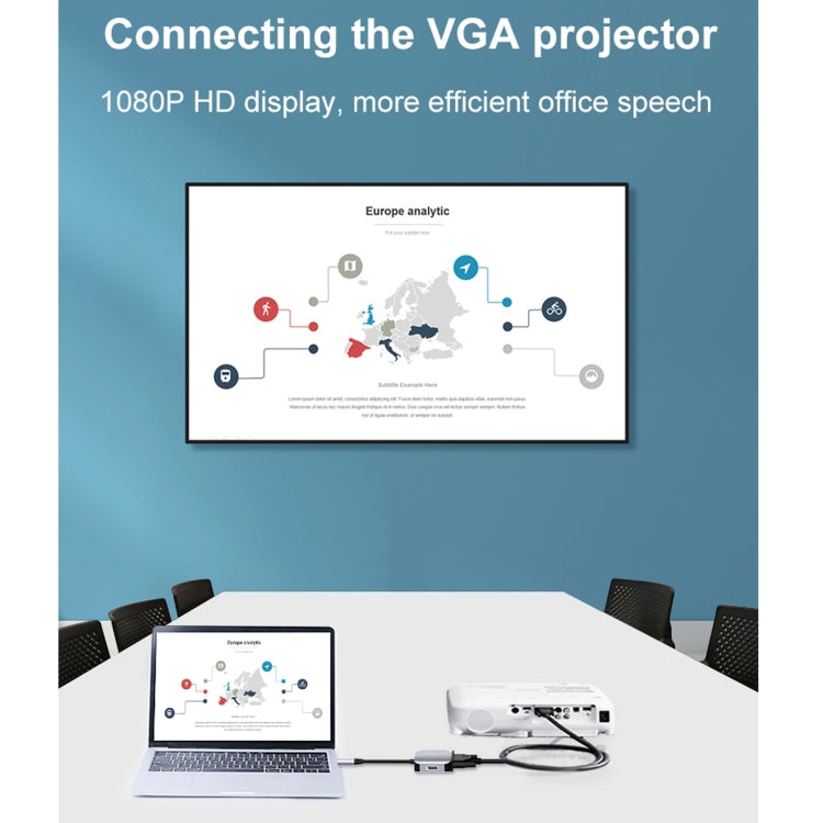 HW-6002 2 In 1 Type-C / USB-C to HDMI + VGA Adapter Converter(Grey) - Computer & Networking by buy2fix | Online Shopping UK | buy2fix