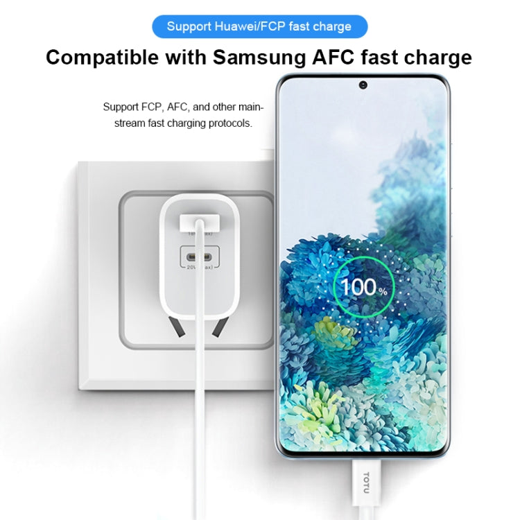 TOTUDESIGN CACQ-015 Glory Series 20W Type-C / USB-C + USB Fast Charging Travel Charger Power Adapter, UK Plug(White) - USB Charger by TOTUDESIGN | Online Shopping UK | buy2fix