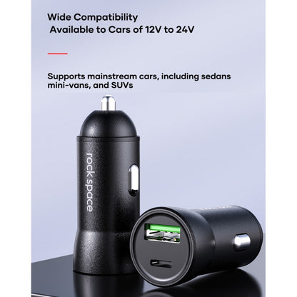 ROCK Space H12 PD 20W Type-C / USB-C + USB Fast Charging Car Charger(Black) - In Car by ROCK | Online Shopping UK | buy2fix