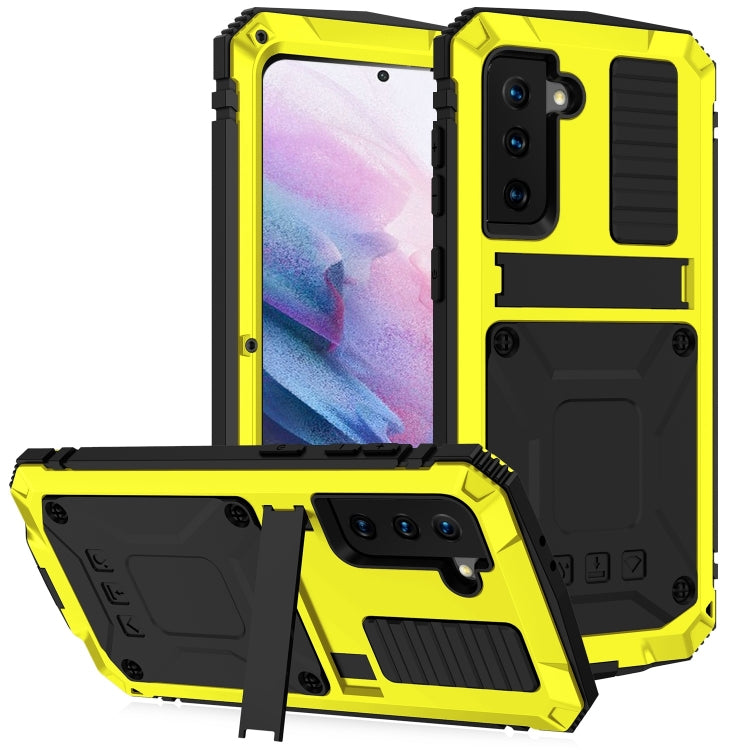 For Samsung Galaxy S21+ 5G R-JUST Shockproof Waterproof Dust-proof Metal + Silicone Protective Case with Holder(Yellow) - Galaxy S21+ 5G Cases by R-JUST | Online Shopping UK | buy2fix