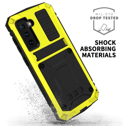 For Samsung Galaxy S21+ 5G R-JUST Shockproof Waterproof Dust-proof Metal + Silicone Protective Case with Holder(Yellow) - Galaxy S21+ 5G Cases by R-JUST | Online Shopping UK | buy2fix