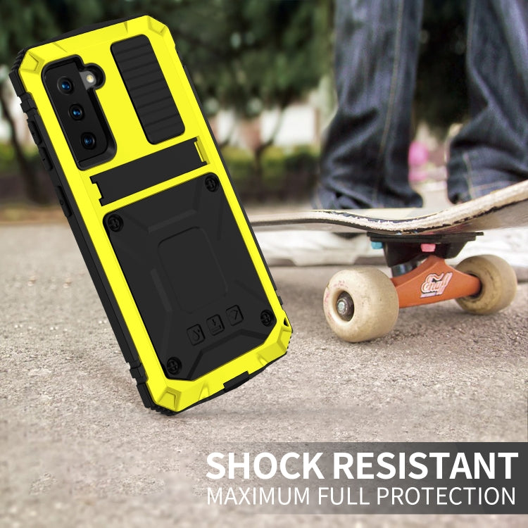 For Samsung Galaxy S21+ 5G R-JUST Shockproof Waterproof Dust-proof Metal + Silicone Protective Case with Holder(Yellow) - Galaxy S21+ 5G Cases by R-JUST | Online Shopping UK | buy2fix