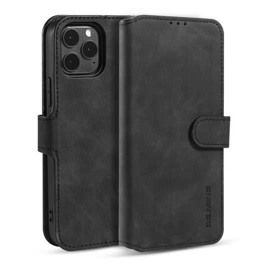 For iPhone 12 / 12 Pro DG.MING Retro Oil Side Horizontal Flip Case with Holder & Card Slots & Wallet(Black) - iPhone 12 / 12 Pro Cases by DG.MING | Online Shopping UK | buy2fix