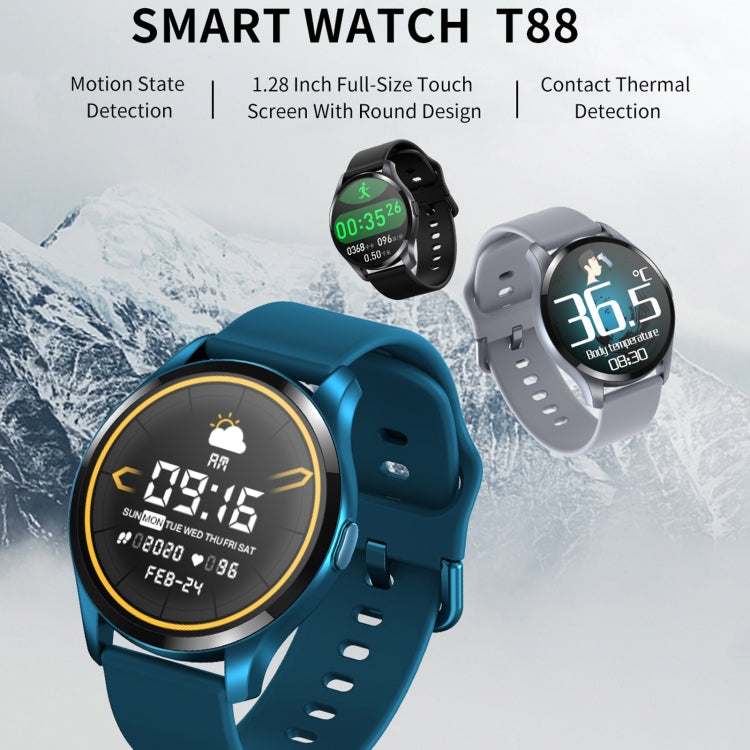 T88 1.28 inch TFT Color Screen IP67 Waterproof Smart Watch, Support Body Temperature Monitoring / Sleep Monitoring / Heart Rate Monitoring(Blue) - Smart Wear by buy2fix | Online Shopping UK | buy2fix