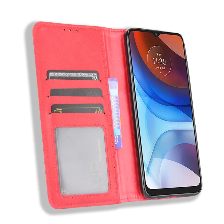 For Motorola Moto E7 Power Magnetic Buckle Retro Texture Horizontal Flip Leather Case with Holder & Card Slots & Photo Frame(Red) - Mobile Accessories by buy2fix | Online Shopping UK | buy2fix