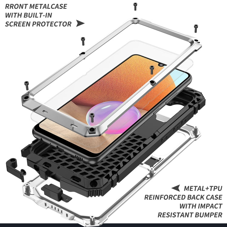 For Samsung Galaxy A32 4G R-JUST Waterproof Shockproof Dustproof Metal + Silicone Protective Case with Holder(Silver) - Samsung Accessories by R-JUST | Online Shopping UK | buy2fix