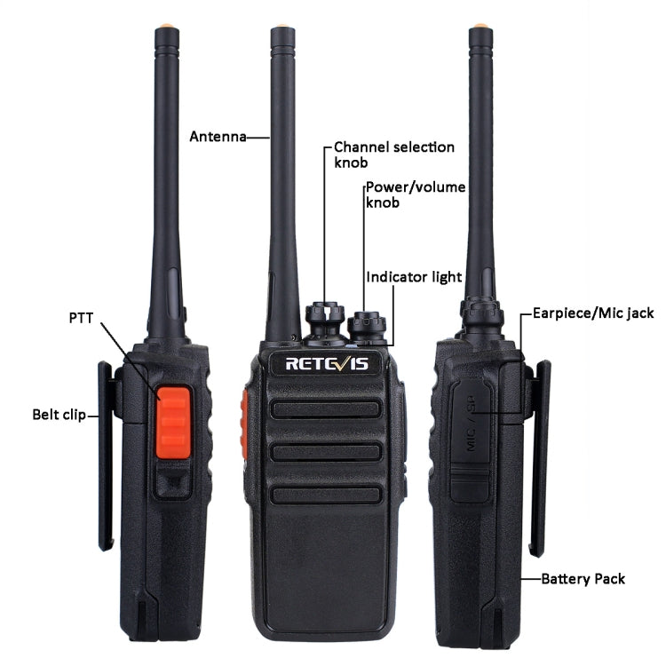 1 Pair RETEVIS RT24 EU Frequency PMR 446/400-470MHz 16CHS Two Way Radio Handheld Walkie Talkie, EU Plug(Black) - Handheld Walkie Talkie by RETEVIS | Online Shopping UK | buy2fix