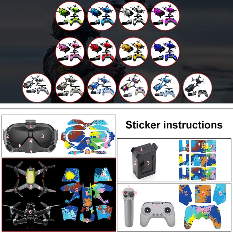 FPV-TZ-SF 4 in 1 Waterproof Anti-Scratch Decal Skin Wrap Stickers Personalized Film Kits for DJI FPV Drone & Goggles V2 & Remote Control & Rocker(Graffiti) - DJI & GoPro Accessories by buy2fix | Online Shopping UK | buy2fix