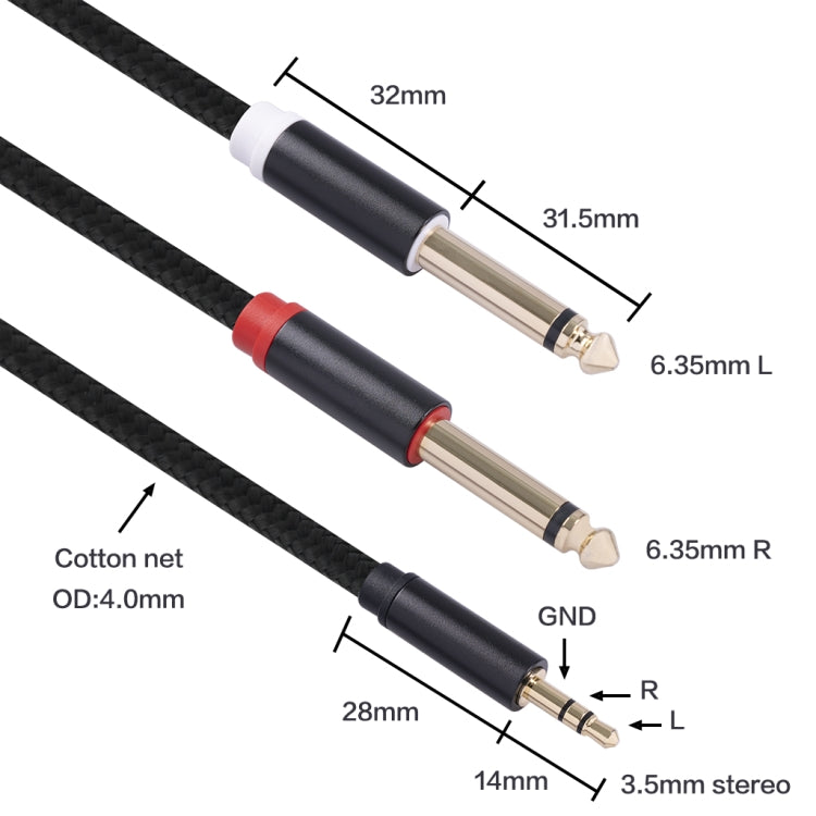 3683 3.5mm Male to Dual 6.35mm Male Audio Cable, Cable Length:2m(Black) - Aux Cable by buy2fix | Online Shopping UK | buy2fix