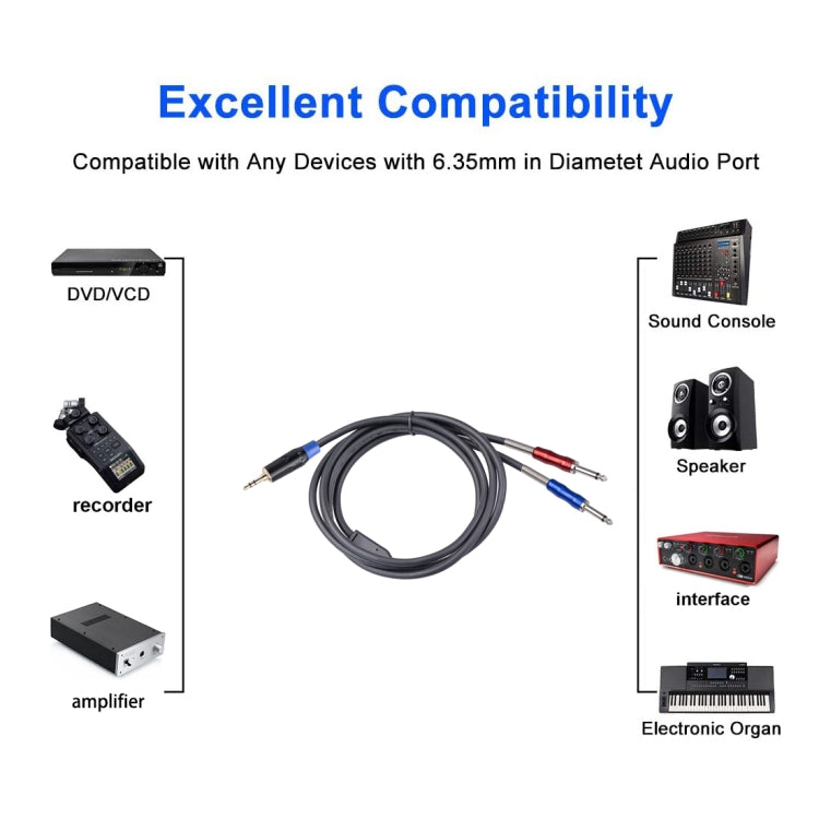 TC195BULS01-50 3.5mm Male to Dual 6.35mm Mono Male Audio Cable, Length:5m - Consumer Electronics by buy2fix | Online Shopping UK | buy2fix