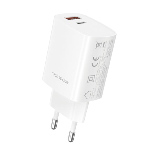 ROCK T51 30W Type-C / USB-C + USB PD Dual Ports Fast Charging Travel Charger Power Adapter, EU Plug(White) - Apple Accessories by ROCK | Online Shopping UK | buy2fix