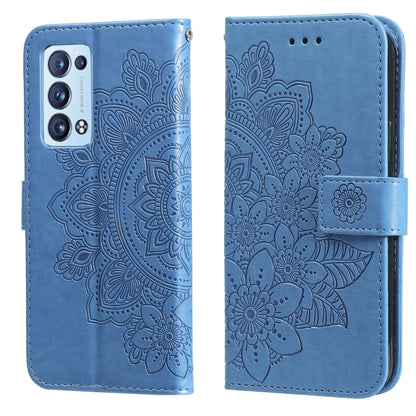 For OPPO Reno 6 Pro+ 5G 7-petal Flowers Embossing Pattern Horizontal Flip PU Leather Case with Holder & Card Slots & Wallet & Photo Frame(Blue) - OPPO Cases by buy2fix | Online Shopping UK | buy2fix