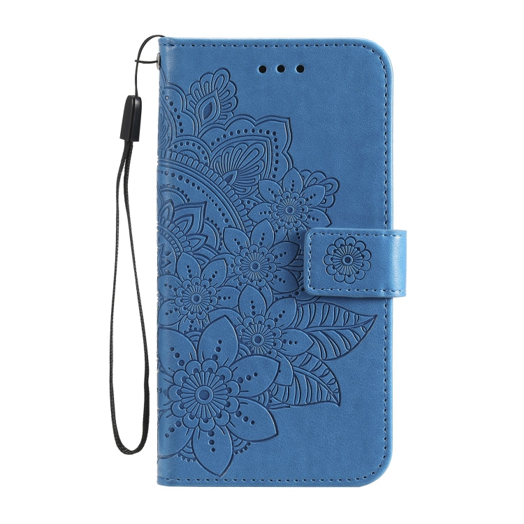 For OPPO Reno 6 Pro+ 5G 7-petal Flowers Embossing Pattern Horizontal Flip PU Leather Case with Holder & Card Slots & Wallet & Photo Frame(Blue) - OPPO Cases by buy2fix | Online Shopping UK | buy2fix