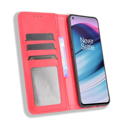 For OnePlus Nord CE 5G Magnetic Buckle Retro Crazy Horse Texture Horizontal Flip Leather Case with Holder & Card Slots & Photo Frame(Red) - OnePlus Cases by buy2fix | Online Shopping UK | buy2fix