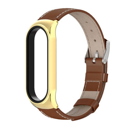 For Xiaomi Mi Band 6 / 5 / 4 / 3 Mijobs CS First Layer Cowhide Watch Band(Brown + Gold) - Watch Bands by MIJOBS | Online Shopping UK | buy2fix