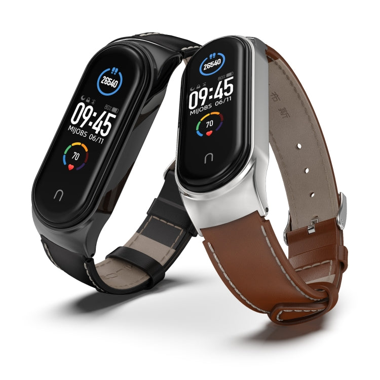 For Xiaomi Mi Band 6 / 5 / 4 / 3 Mijobs CS First Layer Cowhide Watch Band(Brown + Gold) - Watch Bands by MIJOBS | Online Shopping UK | buy2fix