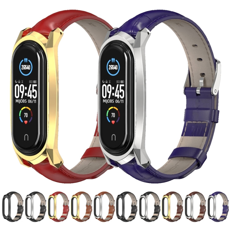 For Xiaomi Mi Band 6 / 5 / 4 / 3 Mijobs GT First Layer Cowhide Watch Band(Oil Brown+Silver) - Watch Bands by MIJOBS | Online Shopping UK | buy2fix