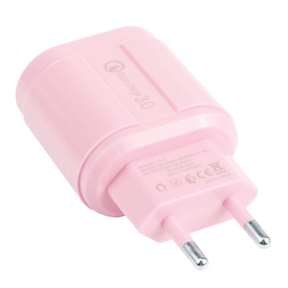 13-222 QC3.0 USB + 2.1A Dual USB Ports Macarons Travel Charger, EU Plug(Pink) - Mobile Accessories by buy2fix | Online Shopping UK | buy2fix