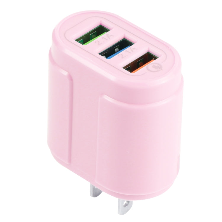 13-222 QC3.0 USB + 2.1A Dual USB Ports Macarons Travel Charger, US Plug(Pink) - Mobile Accessories by buy2fix | Online Shopping UK | buy2fix