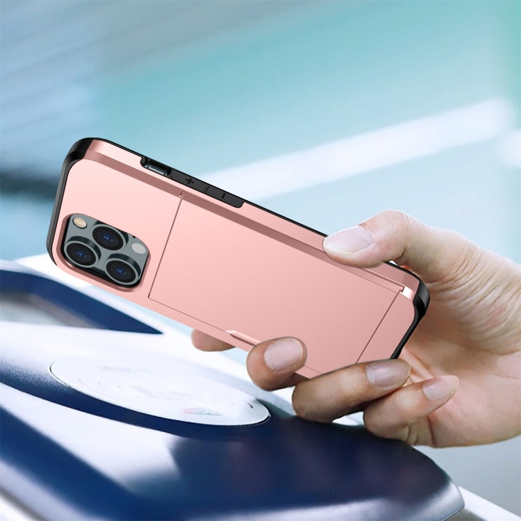 For iPhone 13 Shockproof Armor Protective Case with Slide Card Slot(Rose Gold) - iPhone 13 Cases by buy2fix | Online Shopping UK | buy2fix