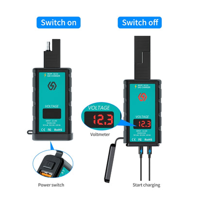 WUPP ZH-1422B2 DC12-24V Motorcycle Square Single USB + PD Fast Charging Charger with Switch + Voltmeter + Integrated SAE Socket + 1m SAE Socket Cable - In Car by WUPP | Online Shopping UK | buy2fix