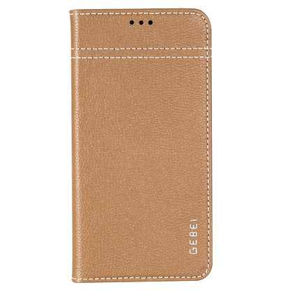 For iPhone XS Max GEBEI Top-grain Leather Horizontal Flip Protective Case with Holder & Card Slots(Khaki) - More iPhone Cases by GEBEI | Online Shopping UK | buy2fix