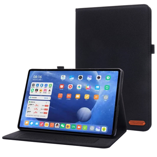 For Xiaomi Pad 5 / 5 Pro Horizontal Flip TPU + Fabric PU Leather Protective Case with Name Card Clip(Black) - Xiaomi Accessories by buy2fix | Online Shopping UK | buy2fix