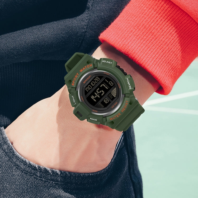 SANDA 2106 LED Digital Display Luminous Alarm Clock Men Outdoor Sports Electronic Watch(Army Green) - LED Digital Watches by SANDA | Online Shopping UK | buy2fix