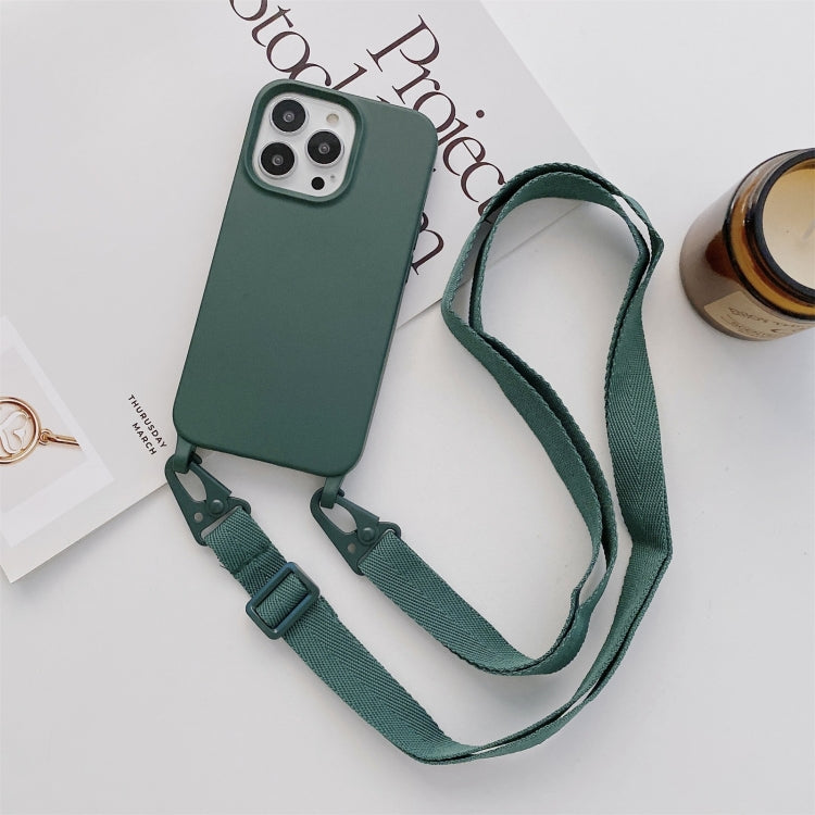 For iPhone 13 Elastic Silicone Protective Case with Wide Neck Lanyard(Dark Green) - Apple Accessories by buy2fix | Online Shopping UK | buy2fix