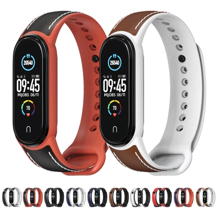 For Xiaomi Mi Band 5/6/7 MIJOBS TPU + Leather Watch Band(White+Black) - Watch Bands by MIJOBS | Online Shopping UK | buy2fix