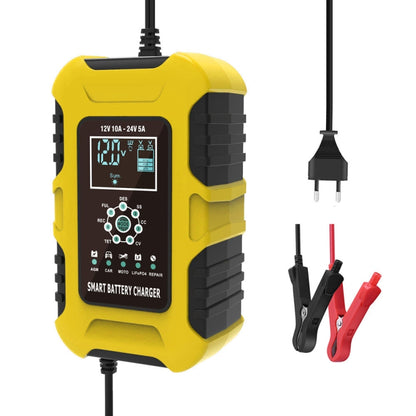 FOXSUR 10A 12V 7-segment Motorcycle / Car Smart Battery Charger, Plug Type:UK Plug(Yellow) - Battery Charger by FOXSUR | Online Shopping UK | buy2fix