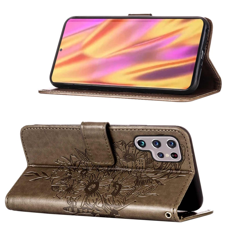 For Samsung Galaxy S22 Ultra 5G Embossed Butterfly Leather Phone Case with Holder & Card Slot & Wallet & Lanyard(Grey) - Samsung Accessories by buy2fix | Online Shopping UK | buy2fix