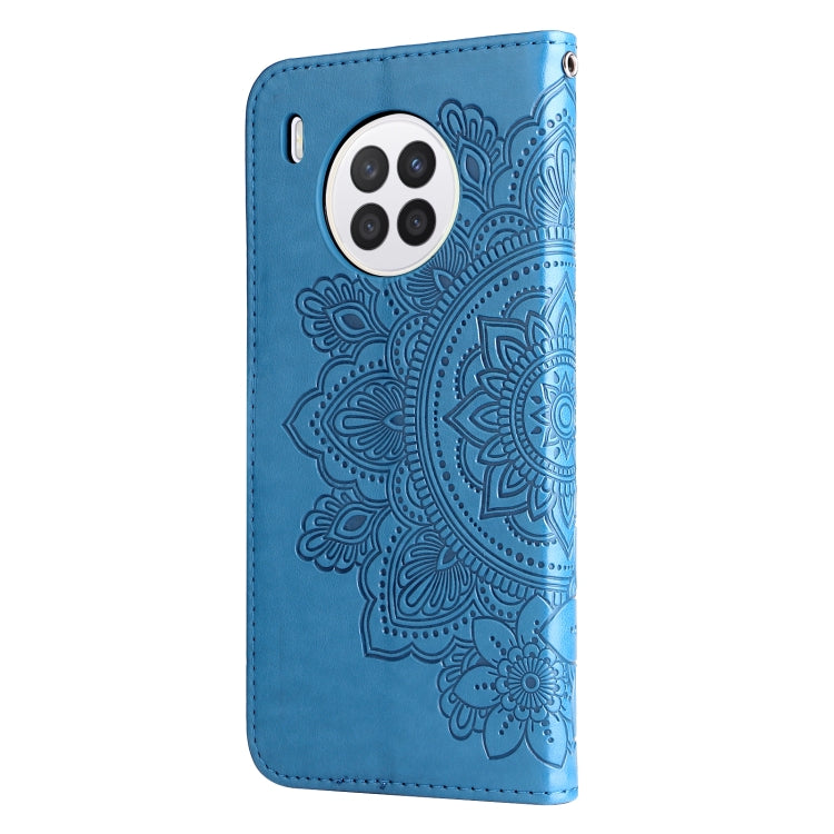 For Huawei nova 8i / Honor 50 Lite 7-petal Flowers Embossed Flip Leather Phone Case with Holder & Card Slots(Blue) - Mobile Accessories by buy2fix | Online Shopping UK | buy2fix