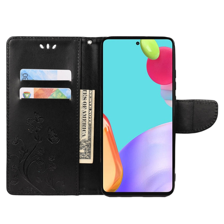 For Samsung Galaxy A53 5G Butterfly Flower Pattern Horizontal Flip Leather Phone Case with Card Slot & Holder(Black) - Samsung Accessories by buy2fix | Online Shopping UK | buy2fix