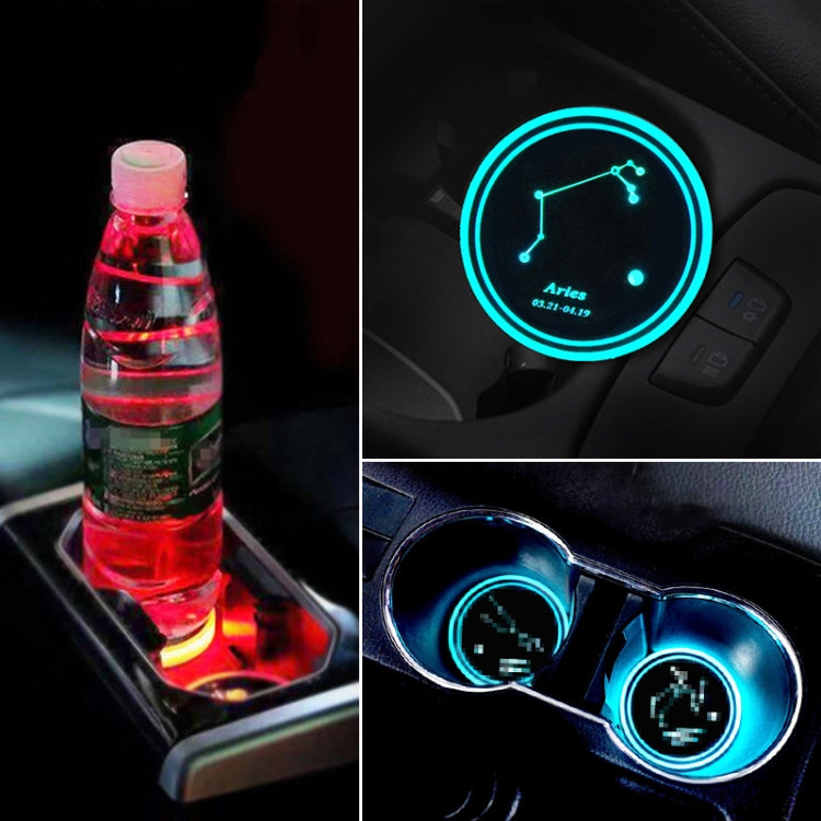 2 PCS Car Constellation Series AcrylicColorful USB Charger Water Cup Groove LED Atmosphere Light(Aries) - In Car by buy2fix | Online Shopping UK | buy2fix