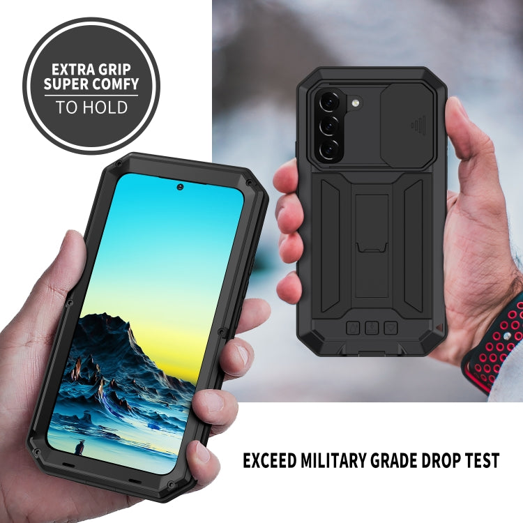 For Samsung Galaxy S22+ 5G R-JUST Sliding Camera Metal + Silicone Holder Phone Case(Black) - Samsung Accessories by R-JUST | Online Shopping UK | buy2fix
