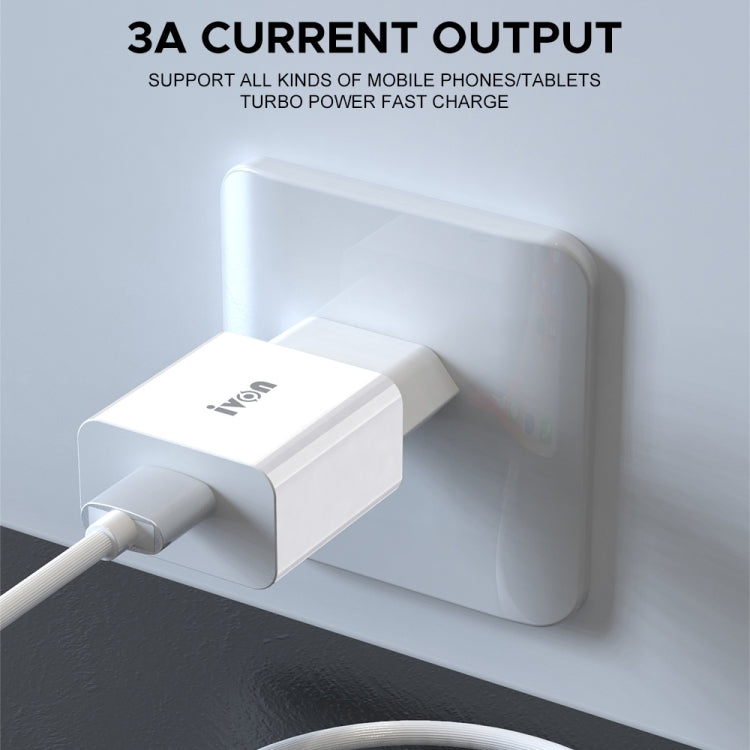 IVON AD-35 2 in 1 18W QC3.0 USB Port Travel Charger + 1m USB to Micro USB Data Cable Set, US Plug(White) - Mobile Accessories by IVON | Online Shopping UK | buy2fix