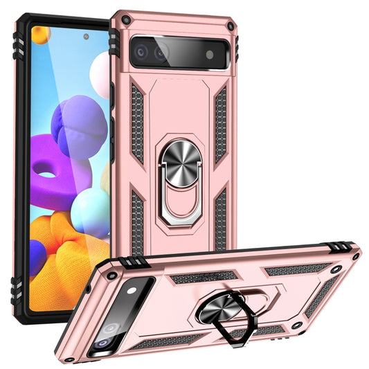 For Google Pixel 6A Shockproof TPU + PC Protective Case with 360 Degree Rotating Holder(Rose Gold) - Google Cases by buy2fix | Online Shopping UK | buy2fix